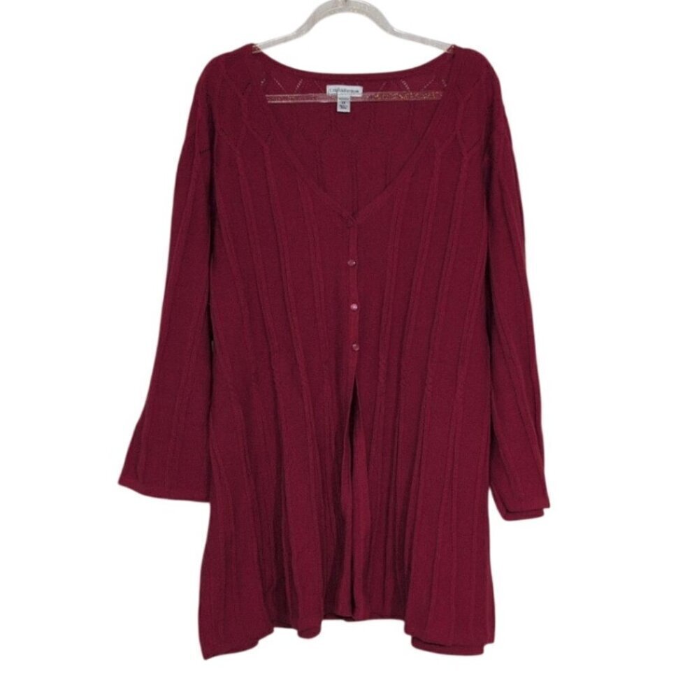 Croft & Barrow Diamond Cable Knit Cardigan Womens Size 3X Red Cotton Sweater